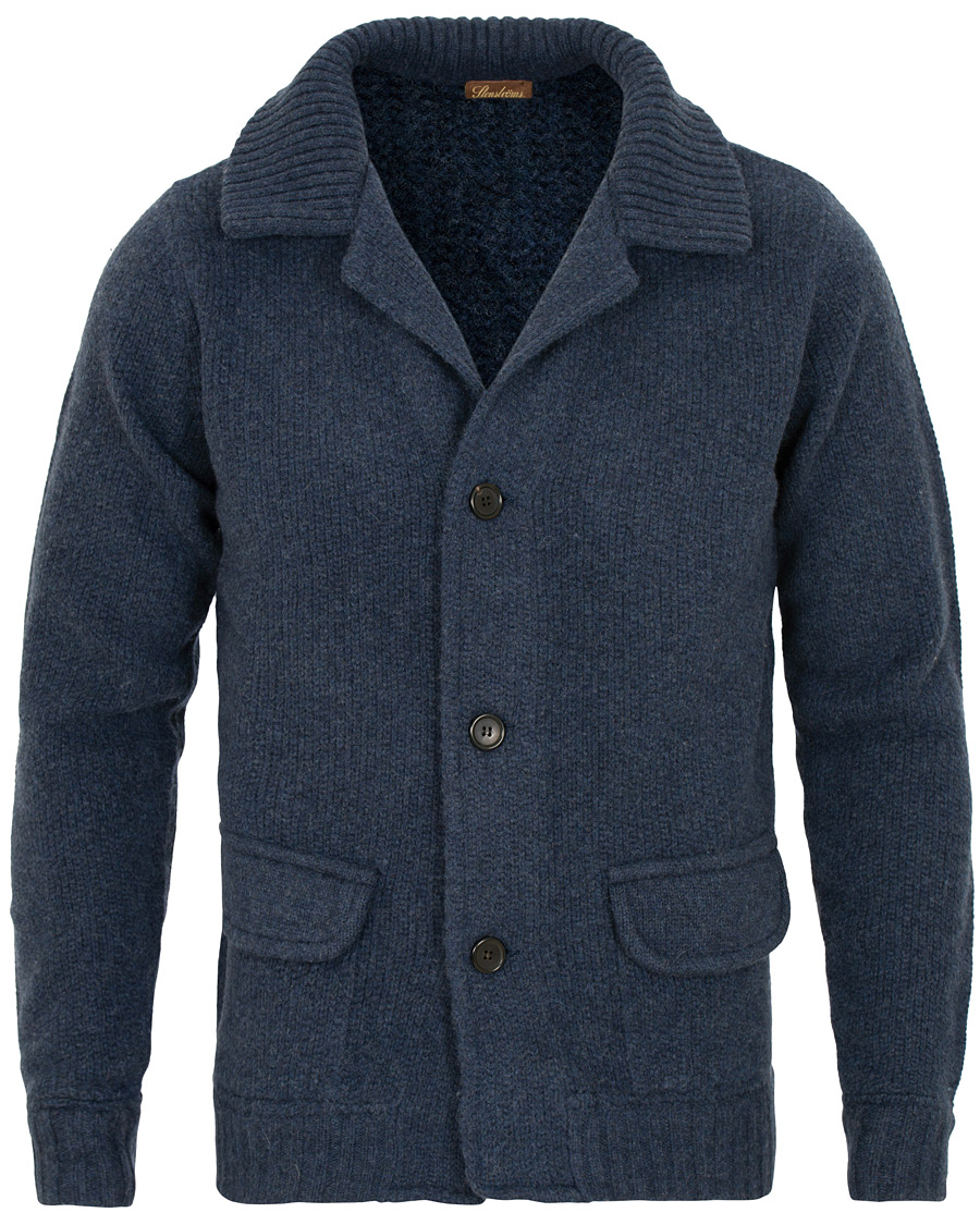 Herre | Trøjer | Stenströms | Merino Wool Knitted Cardigan Navy