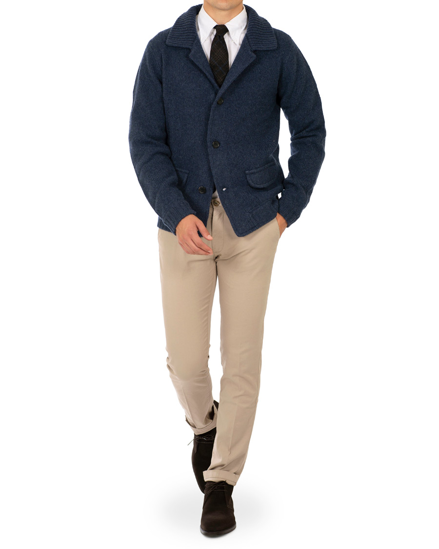 Herre | Trøjer | Stenströms | Merino Wool Knitted Cardigan Navy