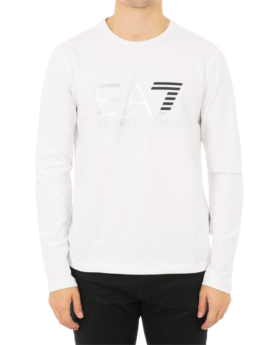 Herre | T-Shirts | EA7 | Train Logo Crew Neck Long Sleeve Tee White