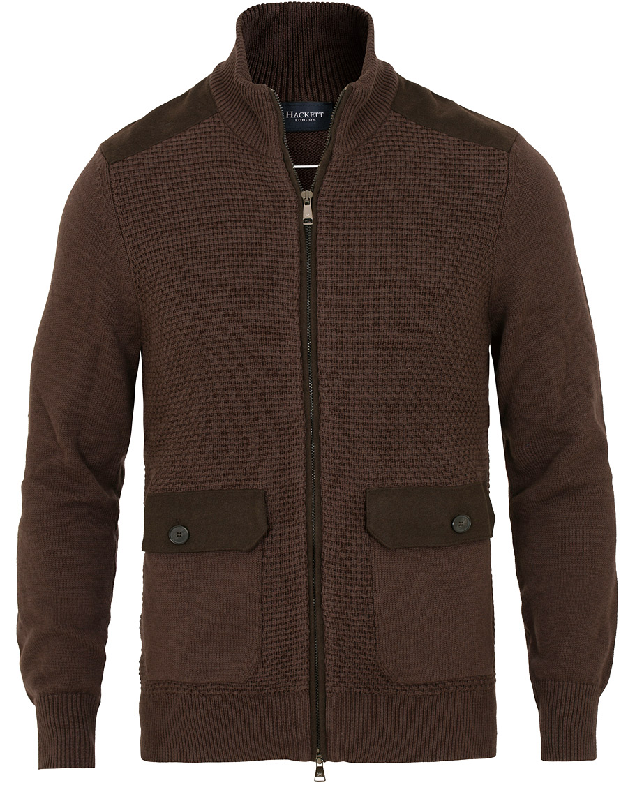 Herre | Trøjer | Hackett | Flannel Textured Full Zip Brown