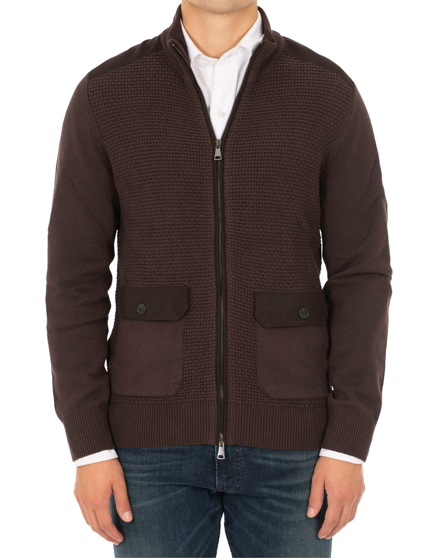 Herre | Trøjer | Hackett | Flannel Textured Full Zip Brown