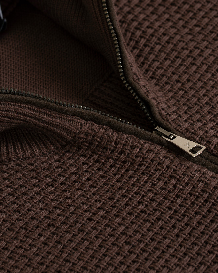 Herre | Trøjer | Hackett | Flannel Textured Full Zip Brown