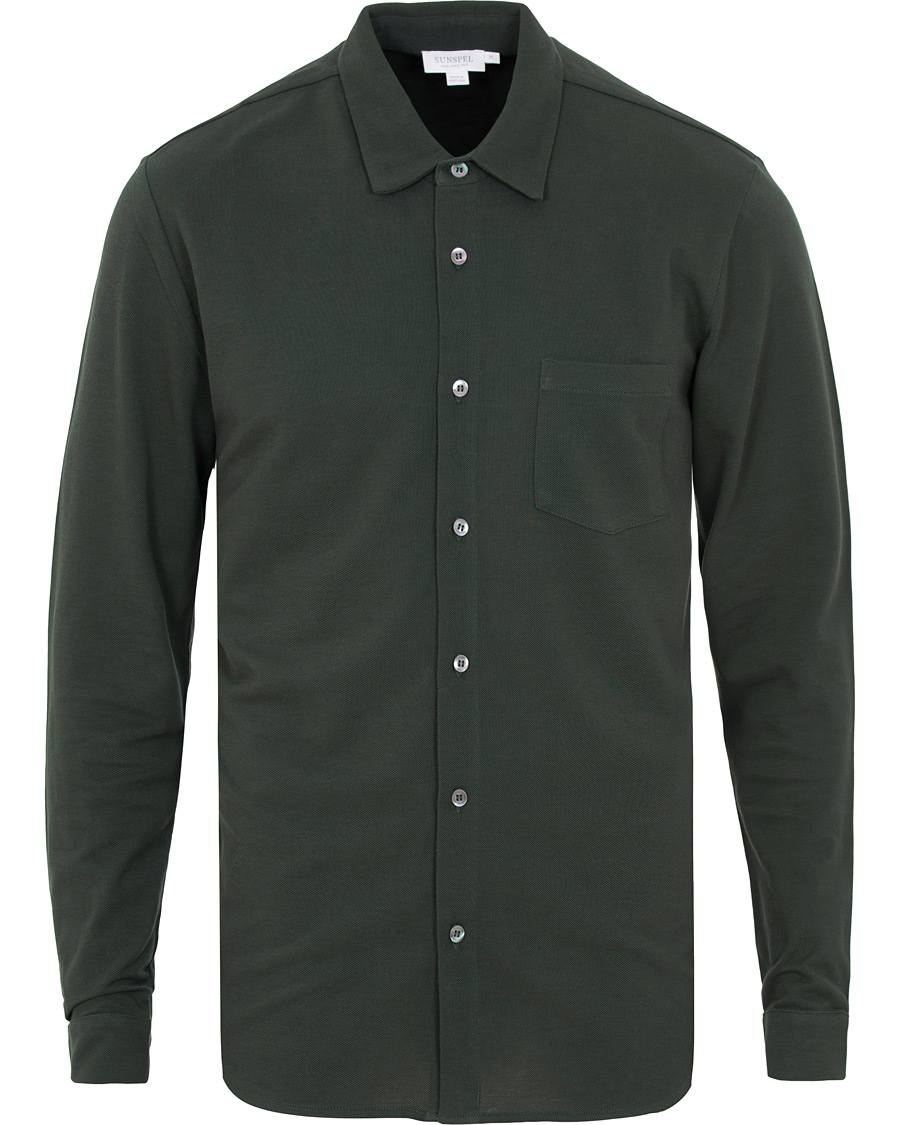 Herre | Skjorter | Sunspel | Pique Shirt Dark Green