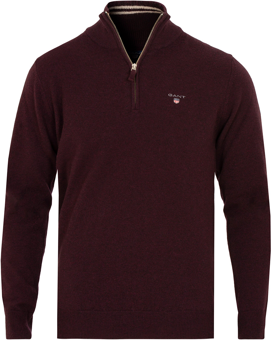 Herre | Trøjer | GANT | Superfine Lambswool Half Zip Dark Burgundy Melange