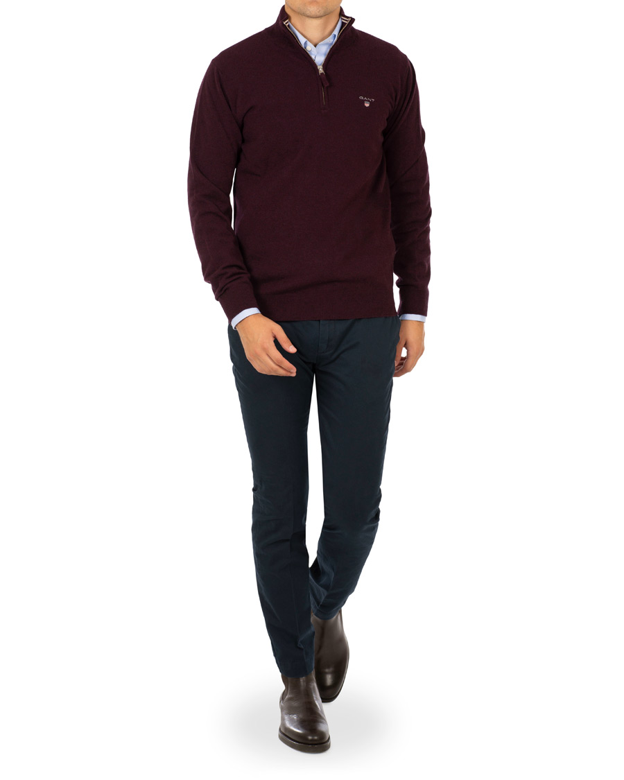 Herre | Trøjer | GANT | Superfine Lambswool Half Zip Dark Burgundy Melange