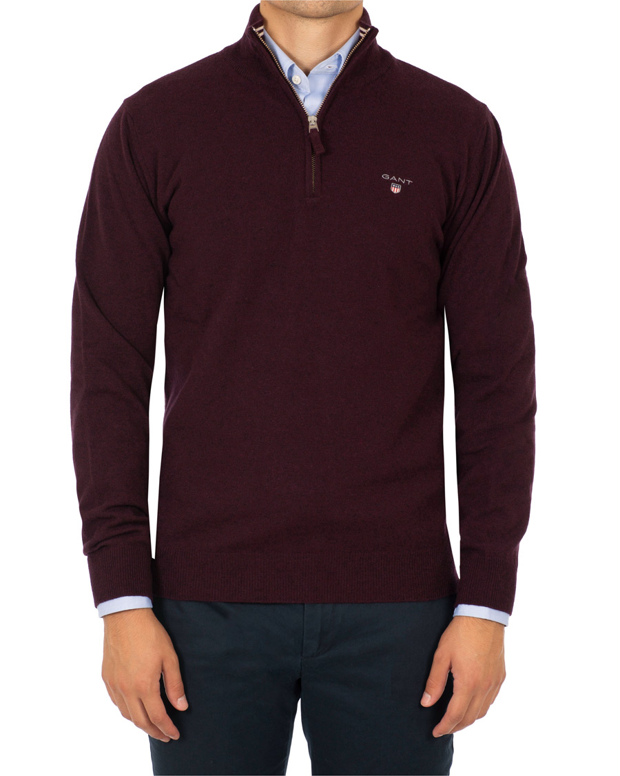 Herre | Trøjer | GANT | Superfine Lambswool Half Zip Dark Burgundy Melange