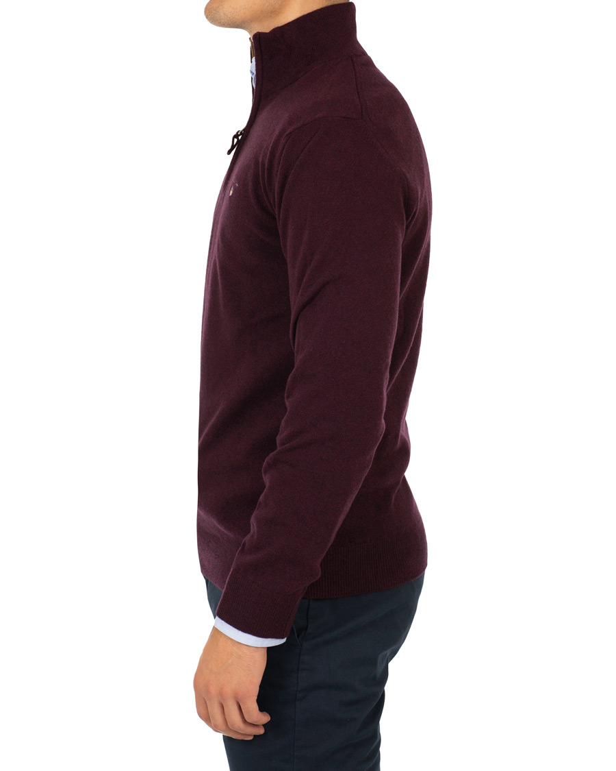 Herre | Trøjer | GANT | Superfine Lambswool Half Zip Dark Burgundy Melange