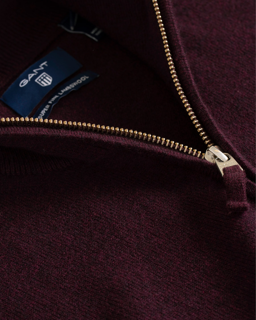 Herre | Trøjer | GANT | Superfine Lambswool Half Zip Dark Burgundy Melange