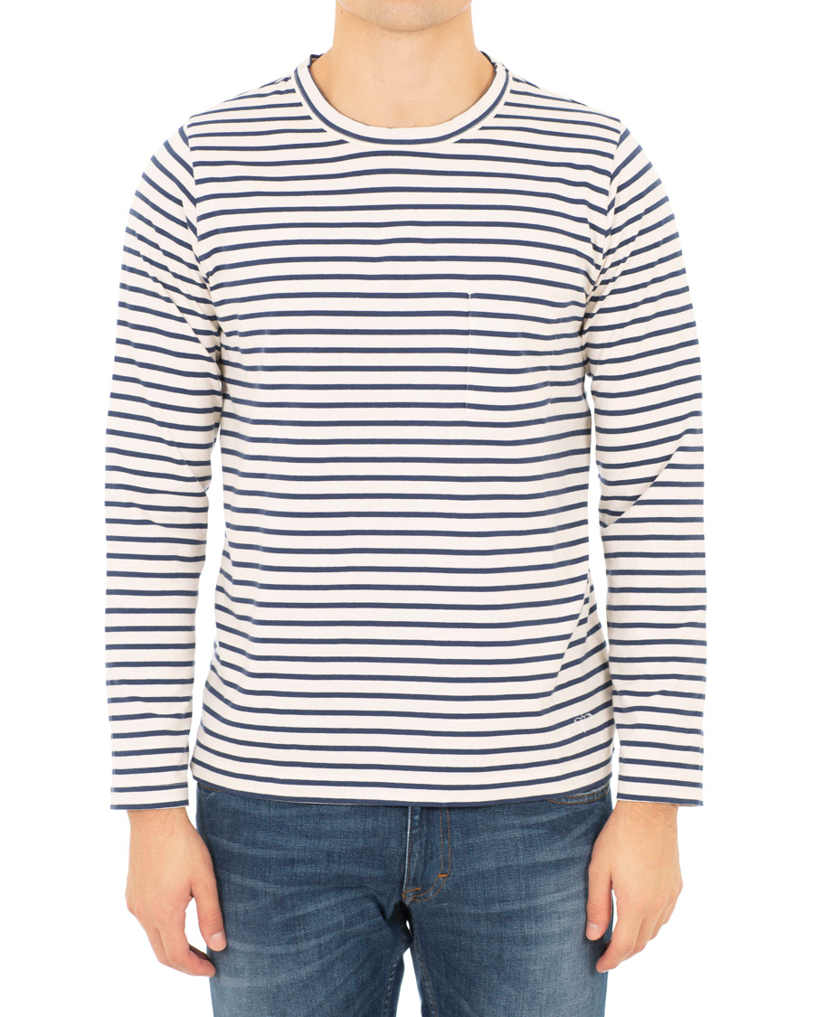 Herre | T-Shirts | The Workers Club | Breton Stripe Sweater White/Navy