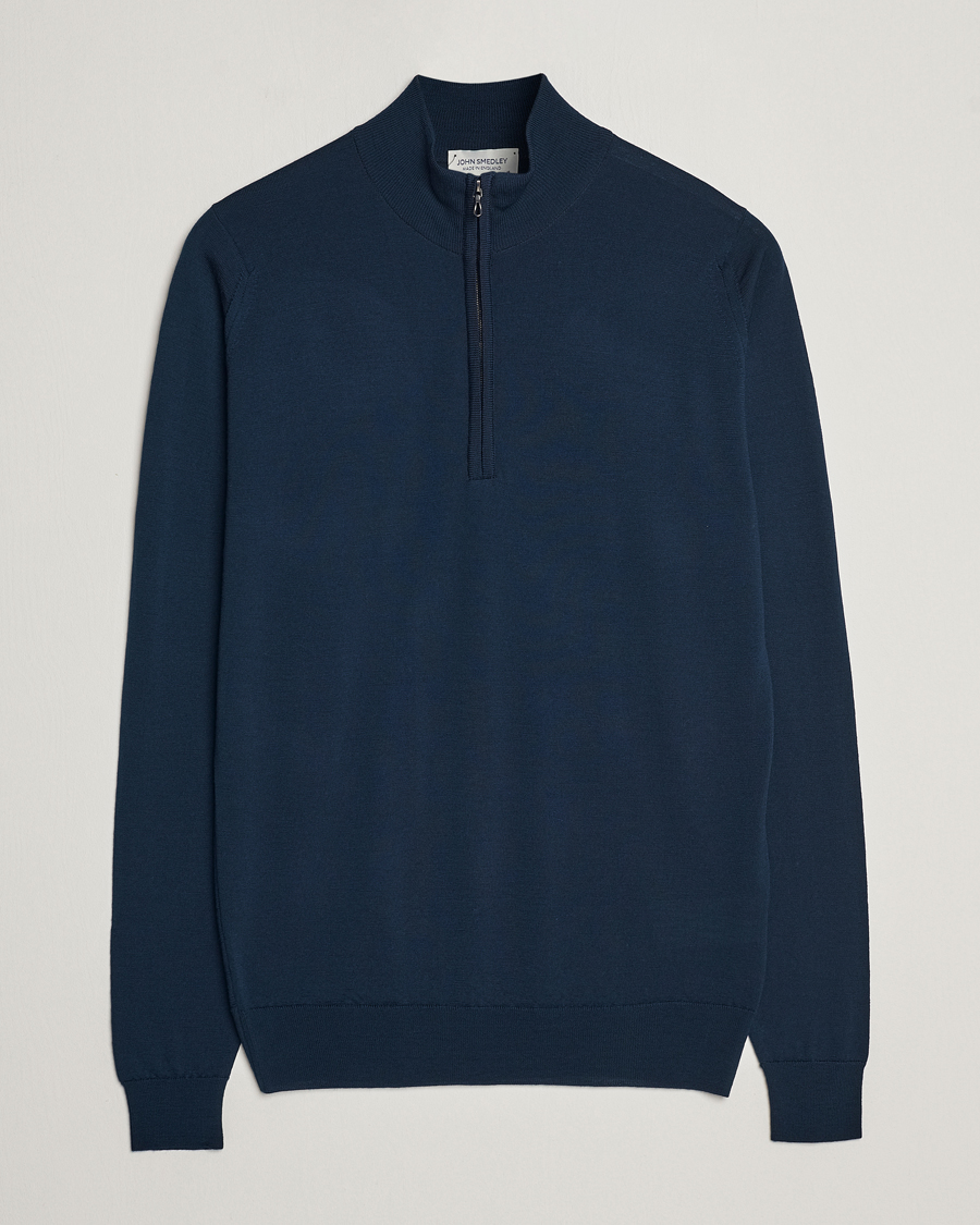 Herre | Trøjer | John Smedley | Barrow Extra Fine Merino Half Zip Orion Green