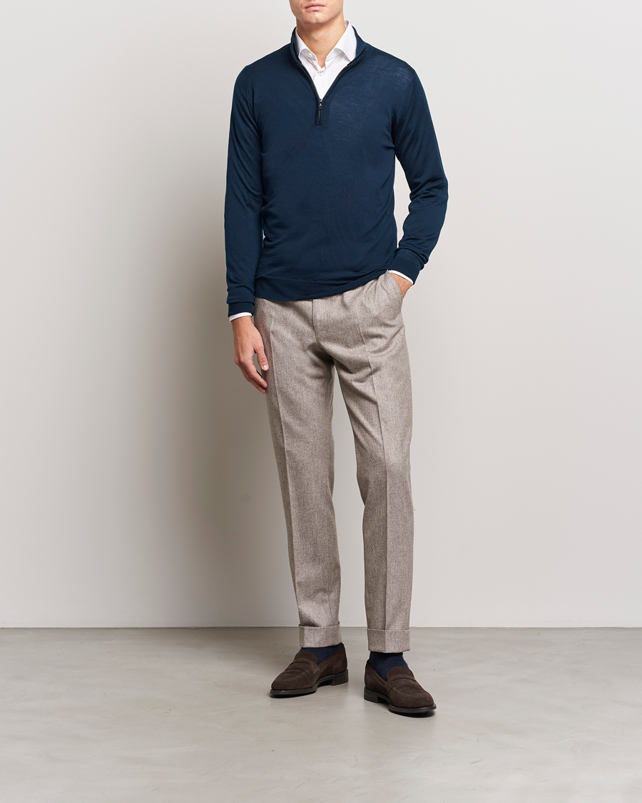 Herre | Trøjer | John Smedley | Barrow Extra Fine Merino Half Zip Orion Green