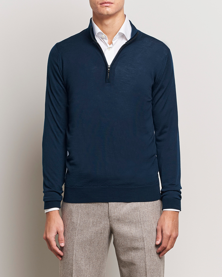 Herre | Trøjer | John Smedley | Barrow Extra Fine Merino Half Zip Orion Green