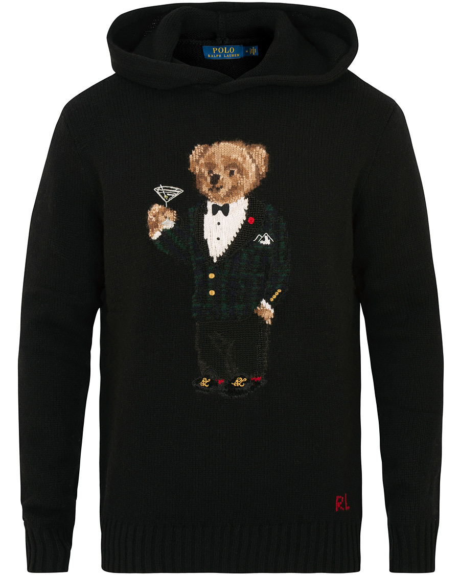 Polo Ralph Lauren Wool Cashmere Martini Bear Hoodie Black