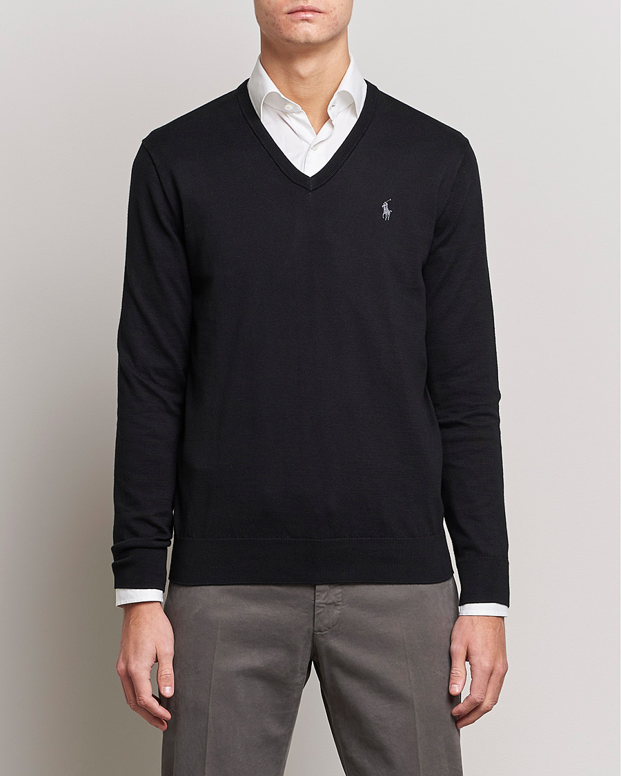 Herr | Pullover V-ringade | Polo Ralph Lauren | Pima Cotton V-neck Pullover Polo Black