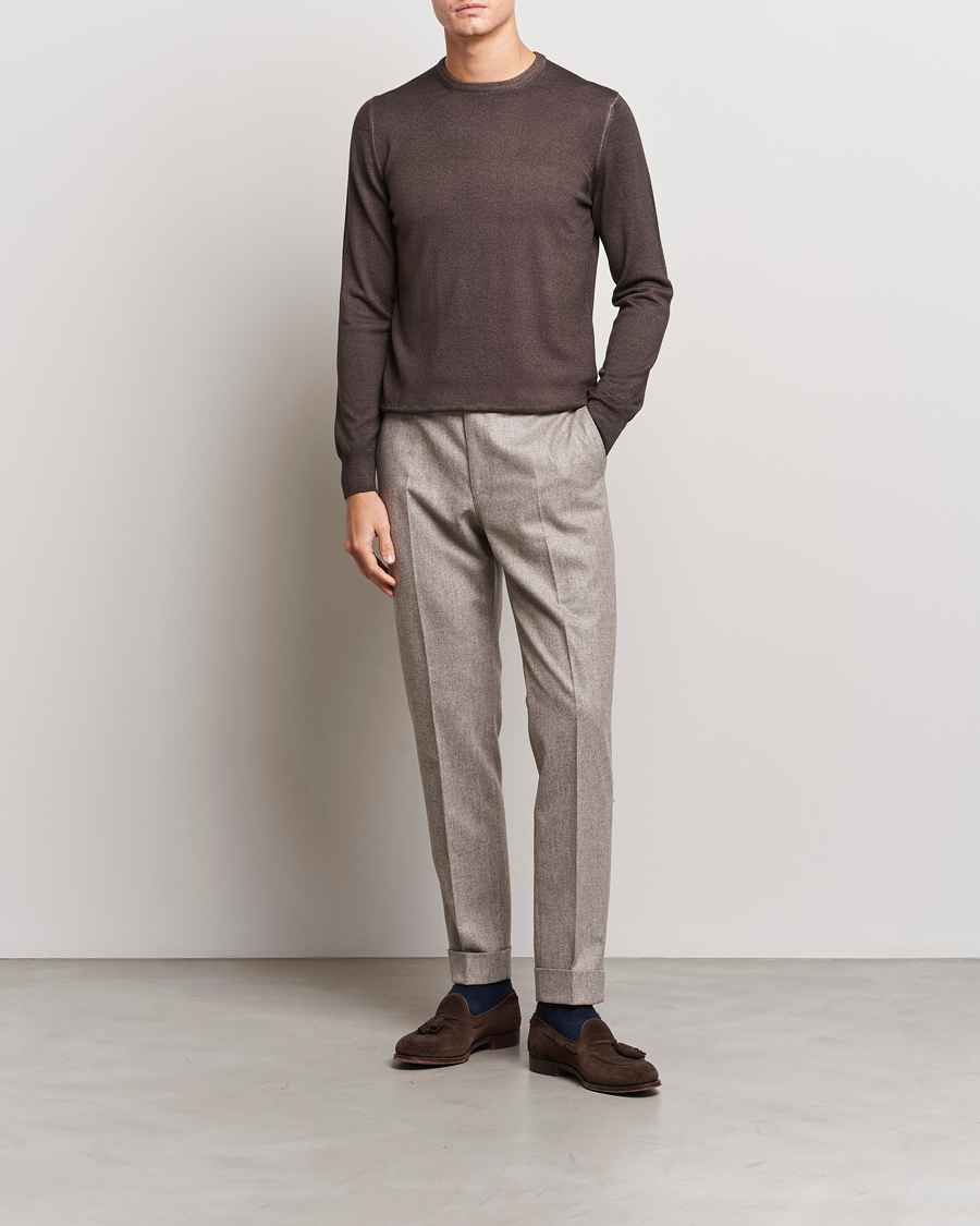 Herre | Trøjer | Gran Sasso | Vintage Merino Fashion Fit Crew Neck Pullover Brown