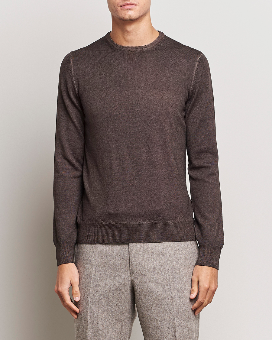 Herre | Trøjer | Gran Sasso | Vintage Merino Fashion Fit Crew Neck Pullover Brown