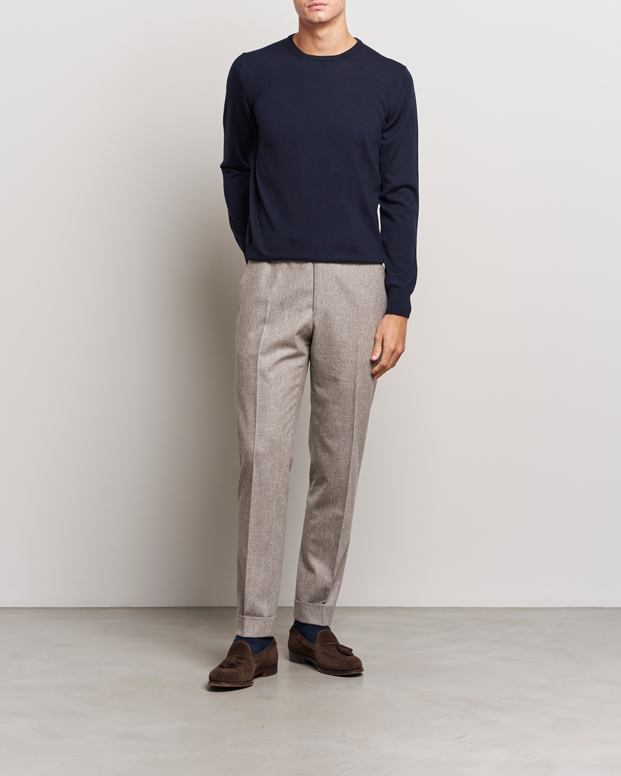 Herre | Trøjer | Gran Sasso | Merino Fashion Fit Crew Neck Pullover Navy
