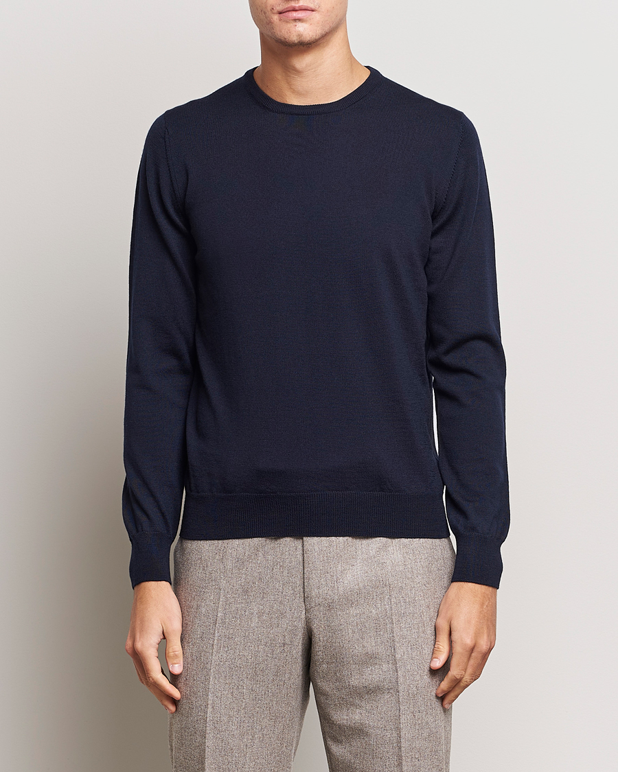 Herre | Trøjer | Gran Sasso | Merino Fashion Fit Crew Neck Pullover Navy