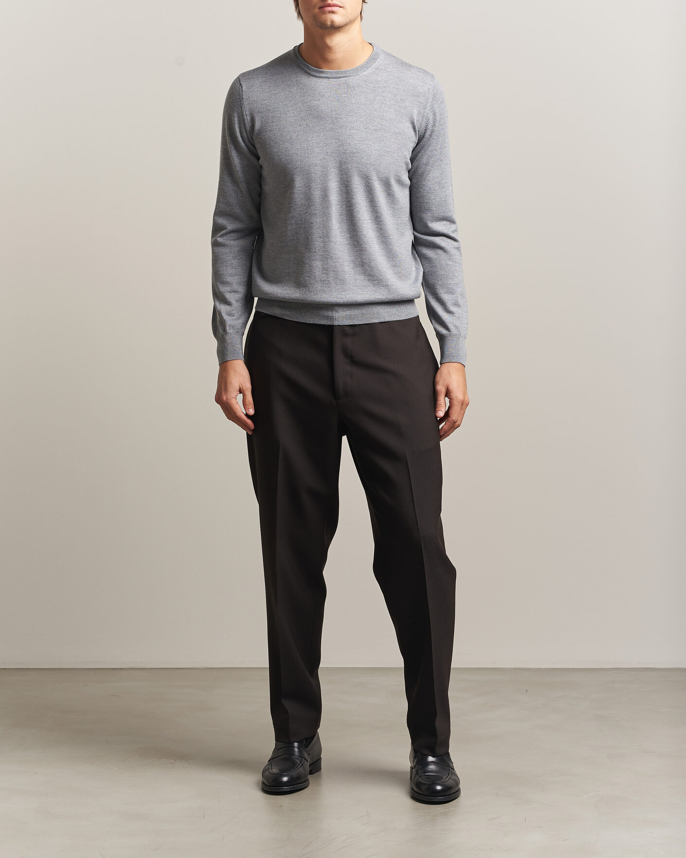 Herre | Trøjer | Gran Sasso | Merino Fashion Fit Crew Neck Pullover Light Grey
