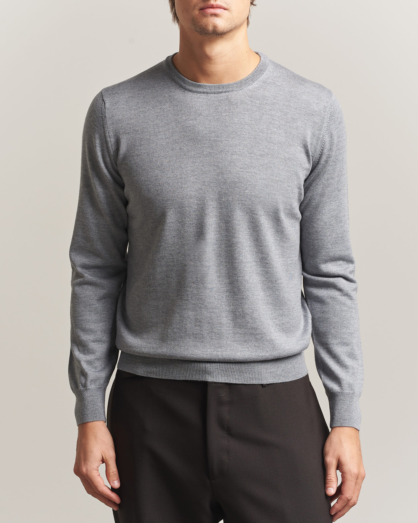 Herre | Trøjer | Gran Sasso | Merino Fashion Fit Crew Neck Pullover Light Grey