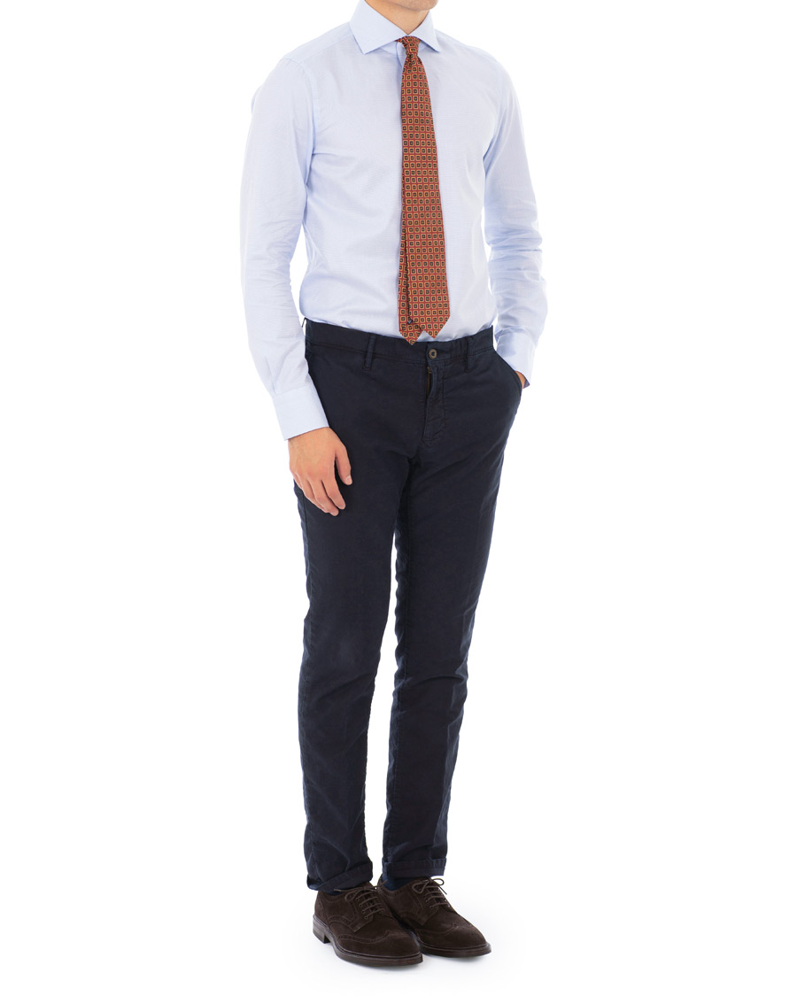 Herre | Skjorter | Finamore Napoli | Milano Slim Fit Twill Micro Fancy Shirt Light Blue