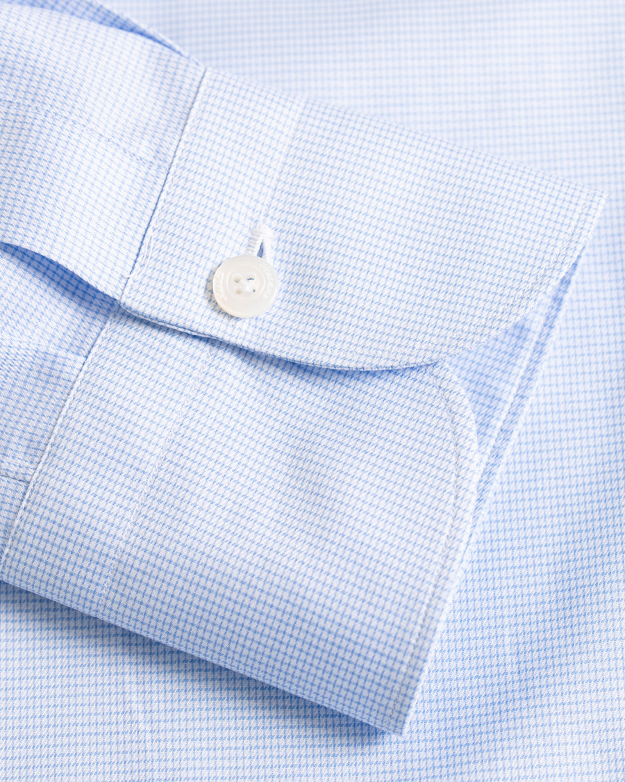 Herre | Skjorter | Finamore Napoli | Milano Slim Fit Twill Micro Fancy Shirt Light Blue