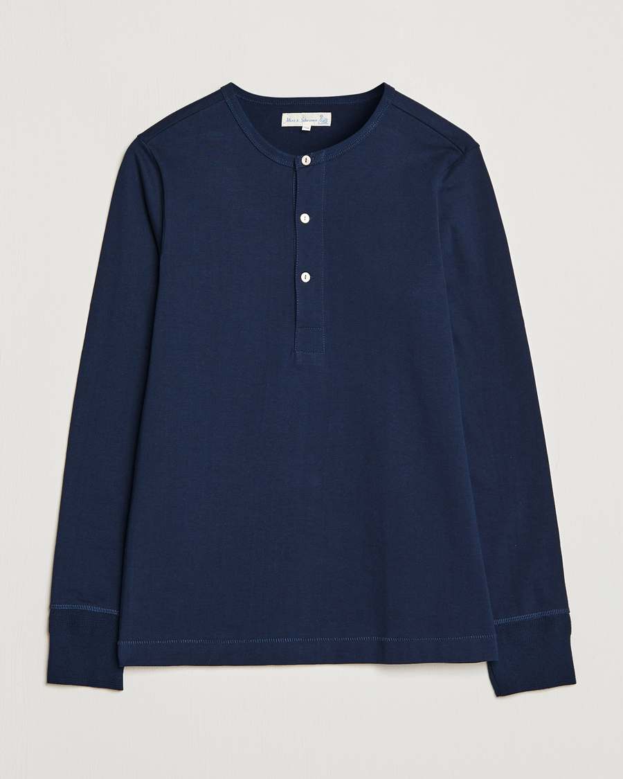 Herre | Trøjer | Merz b. Schwanen | Classic Organic Cotton Henley Sweater Ink Blue