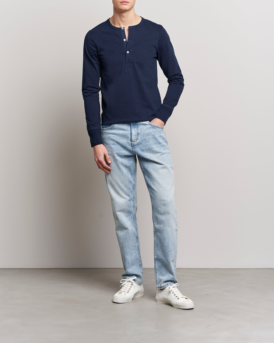 Herre | Trøjer | Merz b. Schwanen | Classic Organic Cotton Henley Sweater Ink Blue