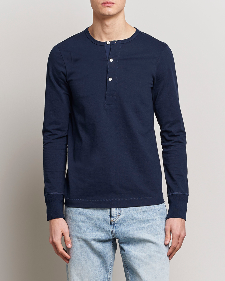 Herre | Trøjer | Merz b. Schwanen | Classic Organic Cotton Henley Sweater Ink Blue