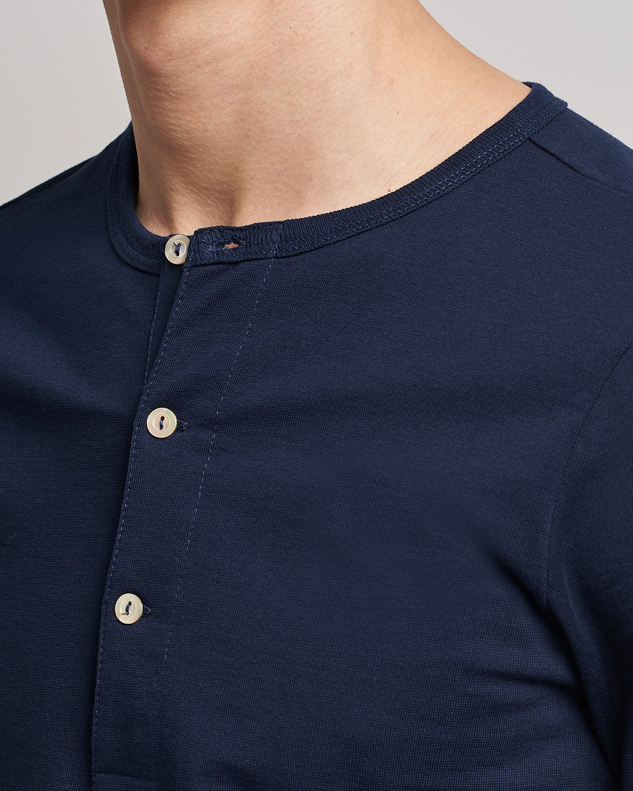 Herre | Trøjer | Merz b. Schwanen | Classic Organic Cotton Henley Sweater Ink Blue