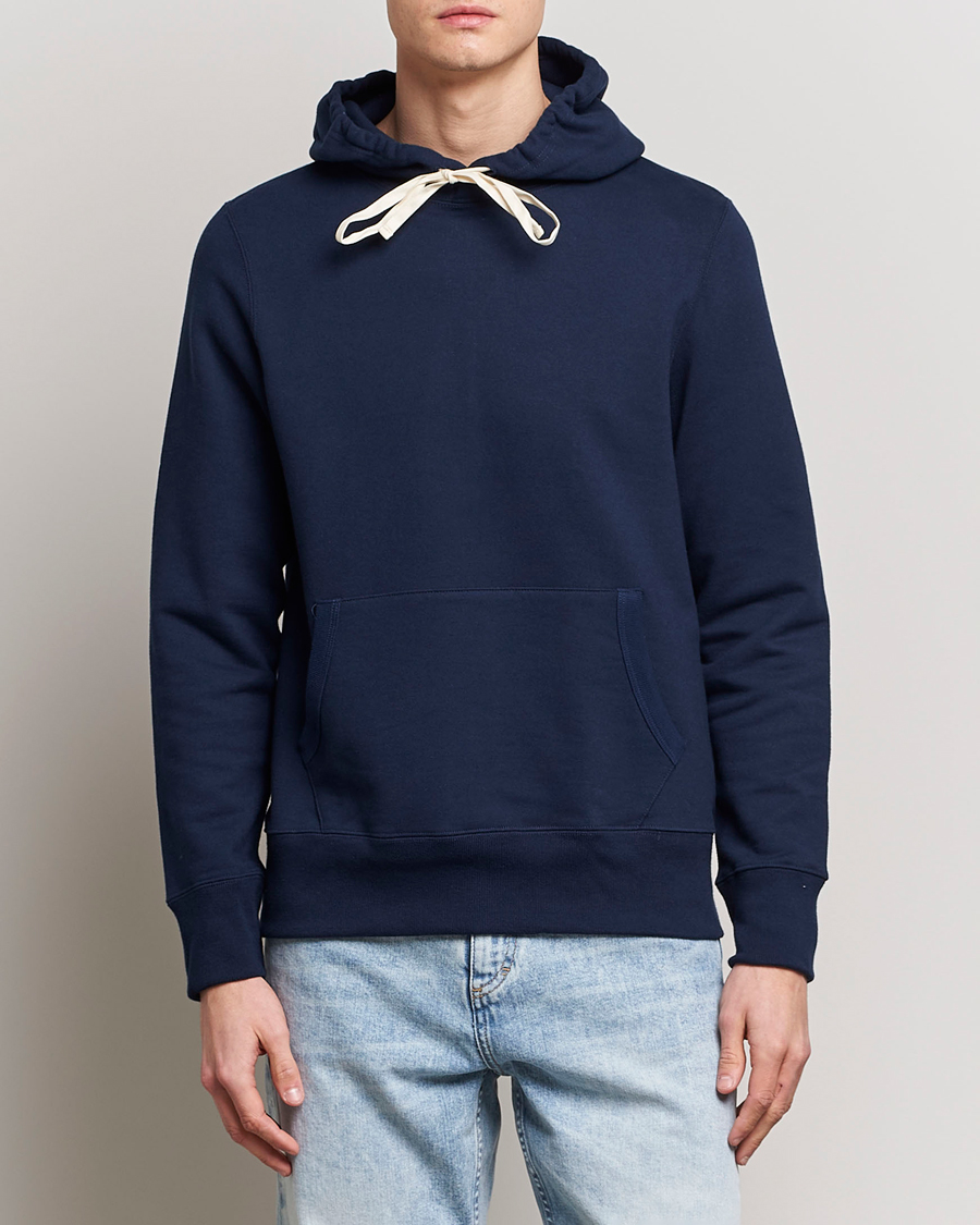 Herre | Merz b. Schwanen | Merz b. Schwanen | Cotton Loopwheeled Hoodie Ink Blue