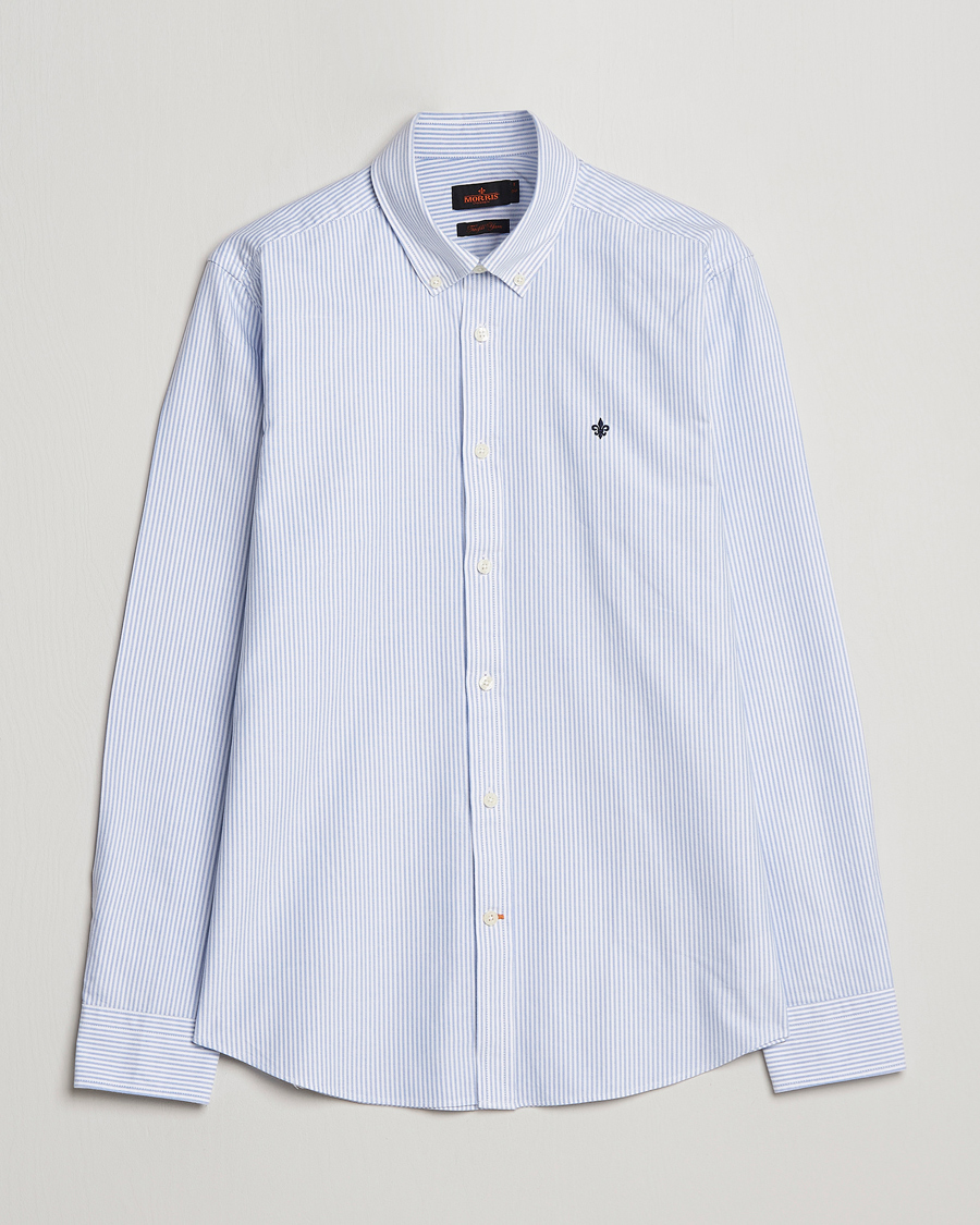 Herre |  | Morris | Oxford Striped Button Down Cotton Shirt Light Blue