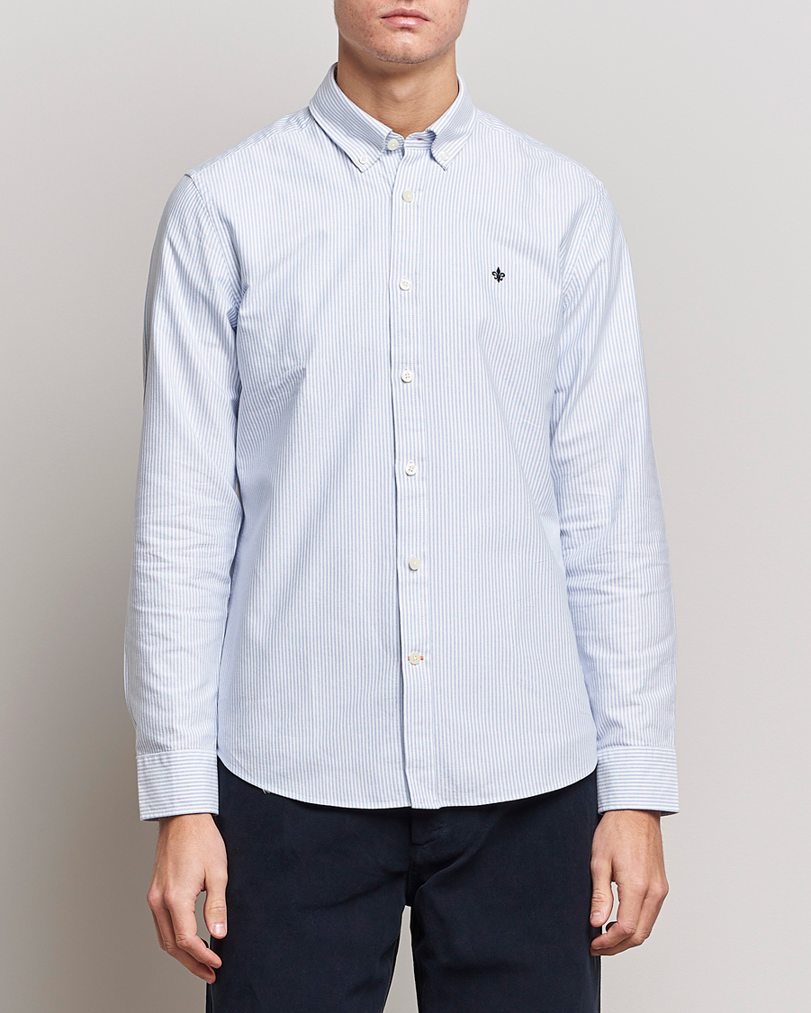 Herre | Skjorter | Morris | Oxford Striped Button Down Cotton Shirt Light Blue