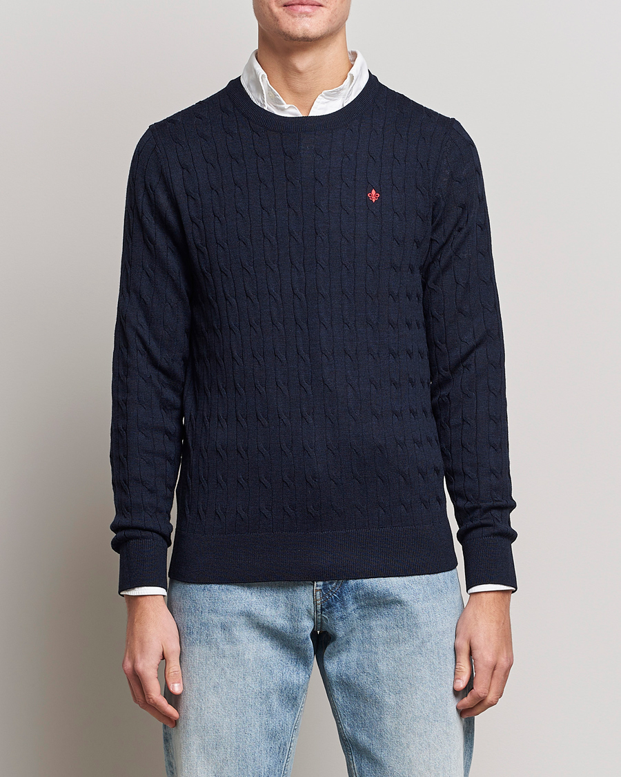 Herre |  | Morris | Merino Cable O-Neck Navy