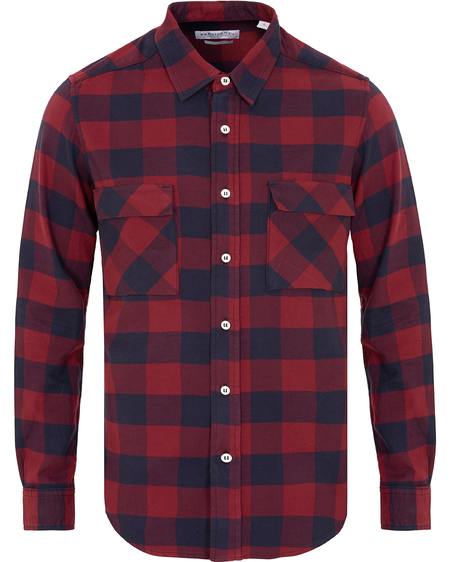 Herre | Skjorter | President's | Vespa Soft Flannel Check Shirt Navy/Bordeaux