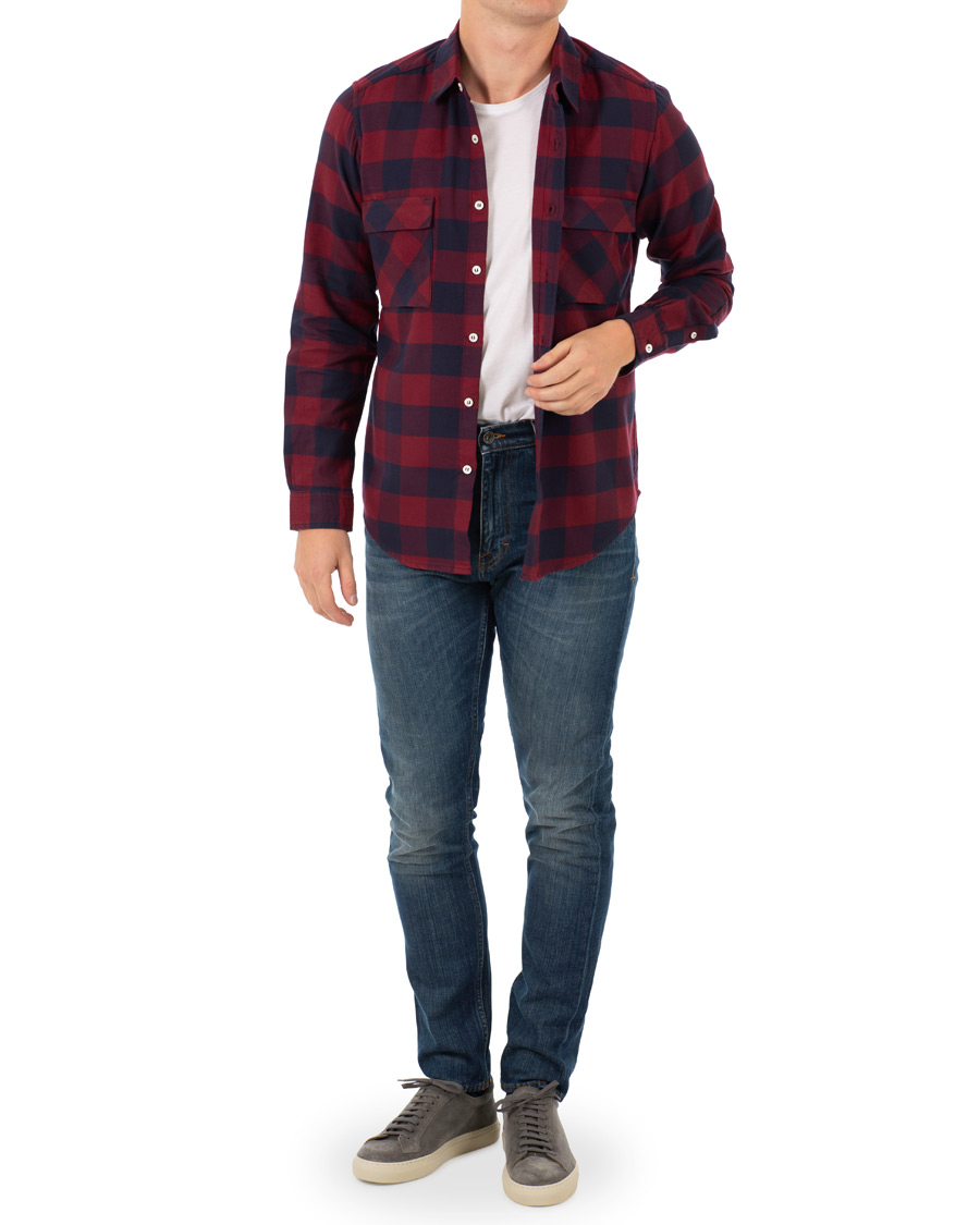 Herre | Skjorter | President's | Vespa Soft Flannel Check Shirt Navy/Bordeaux