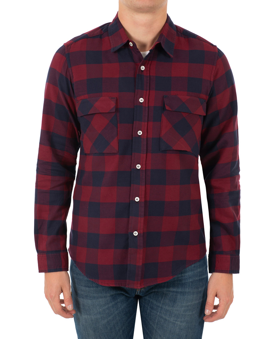 Herre | Skjorter | President's | Vespa Soft Flannel Check Shirt Navy/Bordeaux