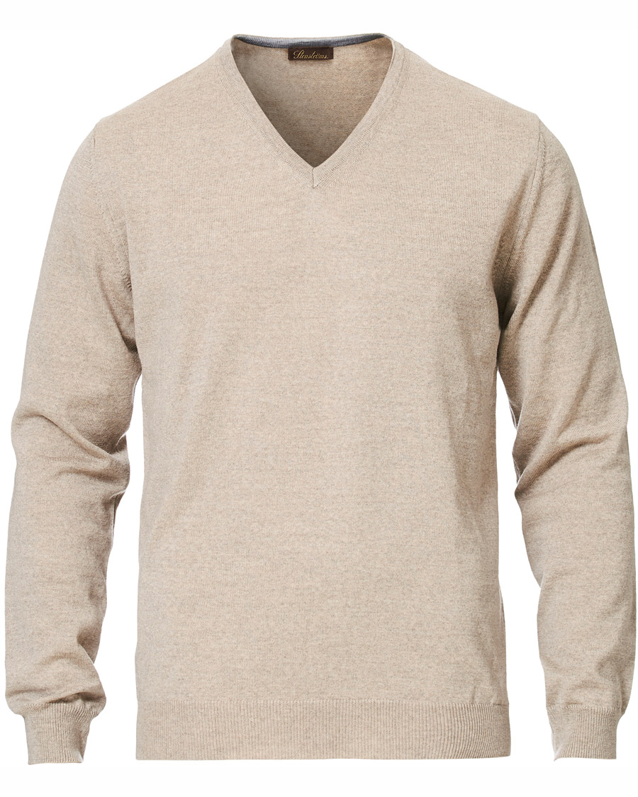 Herre | Trøjer | Stenströms | Merino V- Neck Pullover Beige