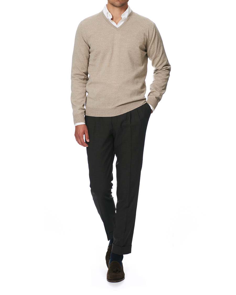 Herre | Trøjer | Stenströms | Merino V- Neck Pullover Beige