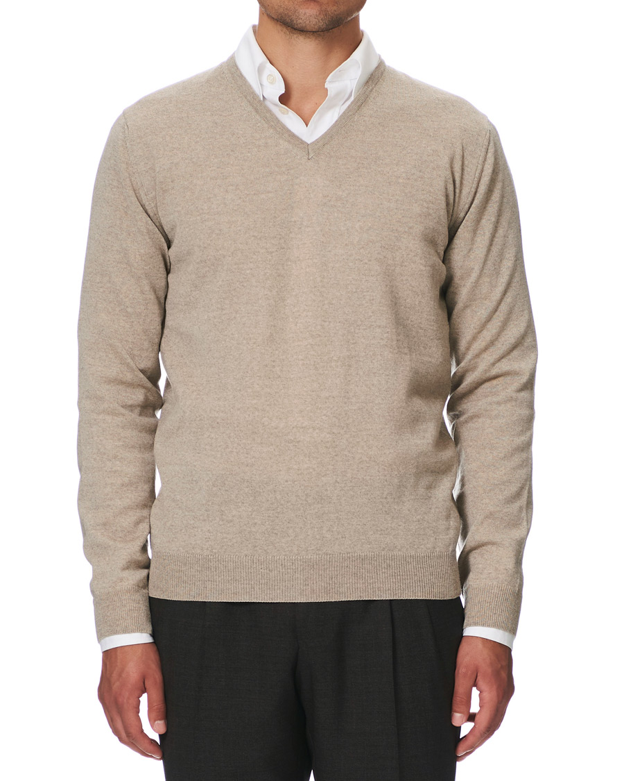 Herre | Trøjer | Stenströms | Merino V- Neck Pullover Beige