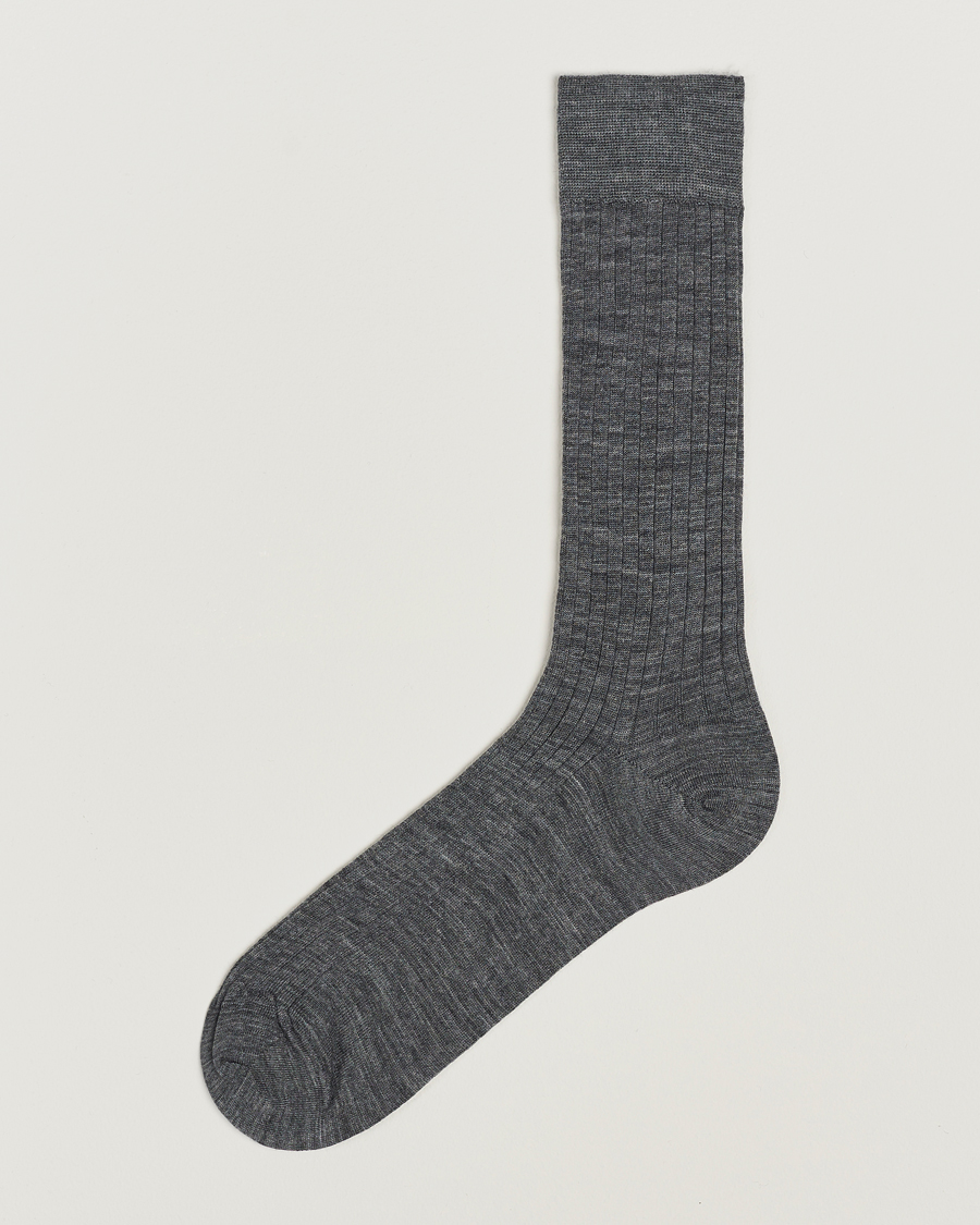 Herre | Almindelige sokker | Bresciani | Wool/Nylon Ribbed Short Socks Medium Grey
