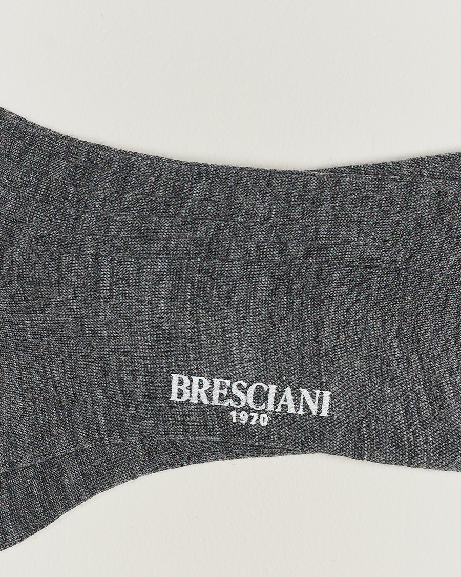 Herre | Italian Department | Bresciani | Wool/Nylon Ribbed Short Socks Medium Grey