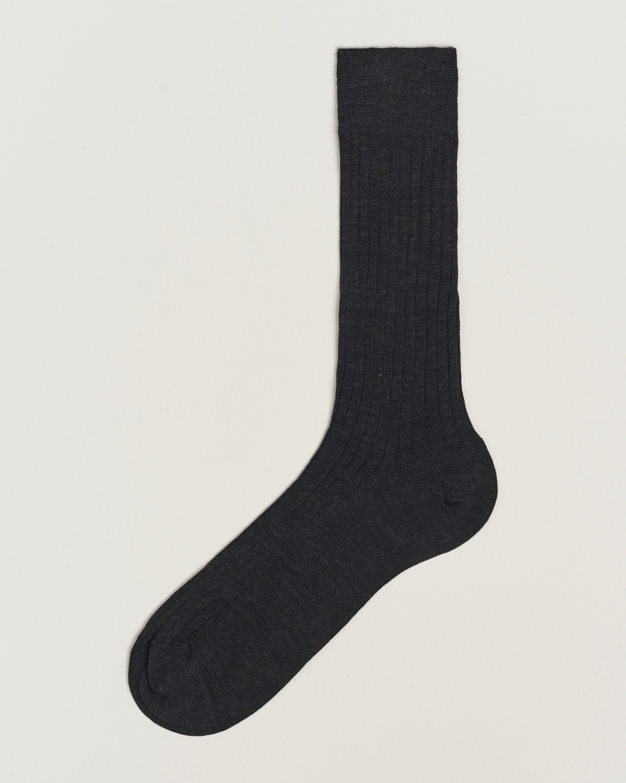 Herre | Undertøj | Bresciani | Wool/Nylon Ribbed Short Socks Anthracite