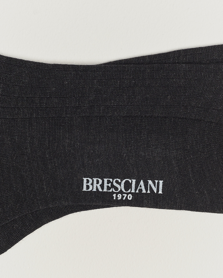 Herre | Italian Department | Bresciani | Wool/Nylon Ribbed Short Socks Anthracite