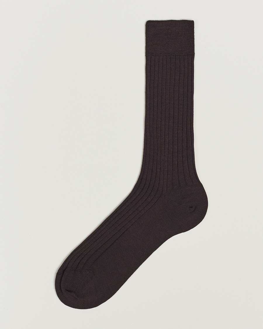 Herre | Undertøj | Bresciani | Wool/Nylon Ribbed Short Socks Brown