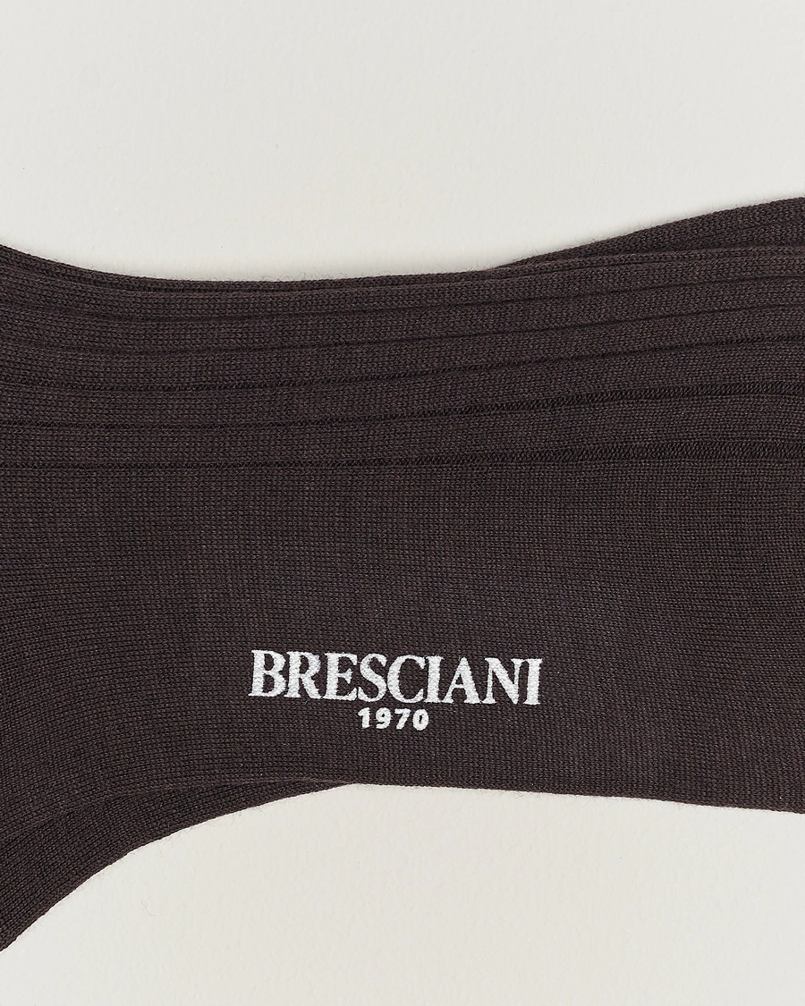 Herre | Undertøj | Bresciani | Wool/Nylon Ribbed Short Socks Brown