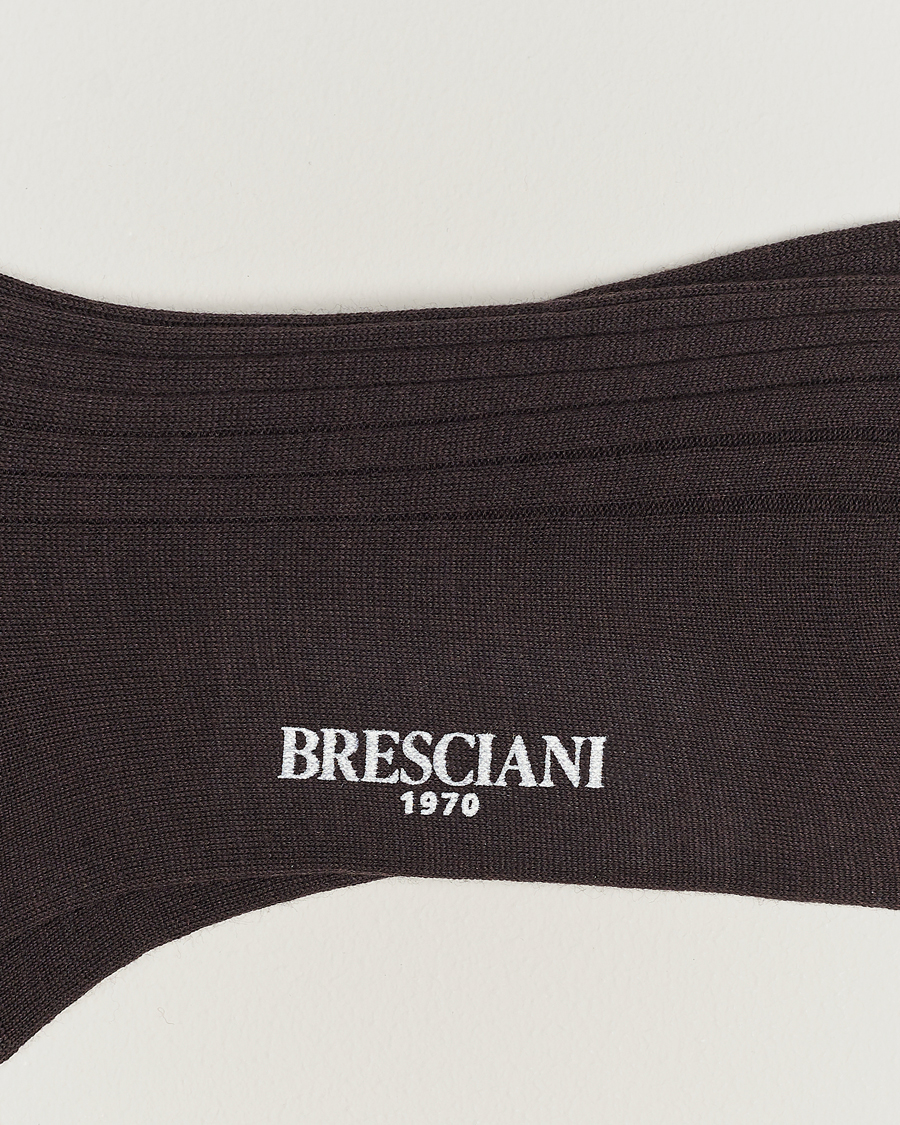 Herr |  | Bresciani | Wool/Nylon Ribbed Short Socks Brown