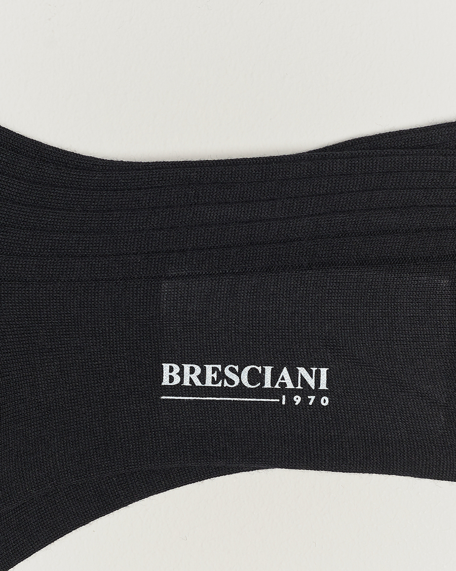 Herre | Sokker i merinould | Bresciani | Wool/Nylon Ribbed Short Socks Black