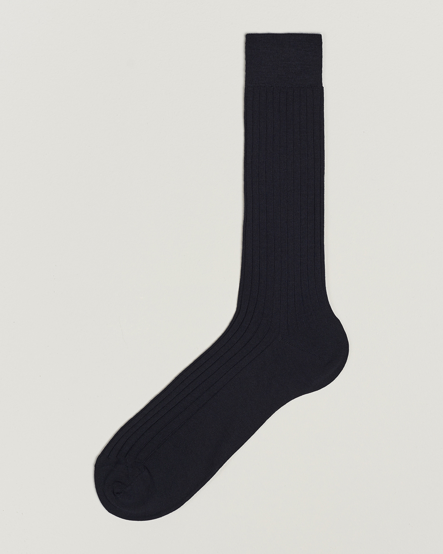 Herre | Undertøj | Bresciani | Wool/Nylon Ribbed Short Socks Navy