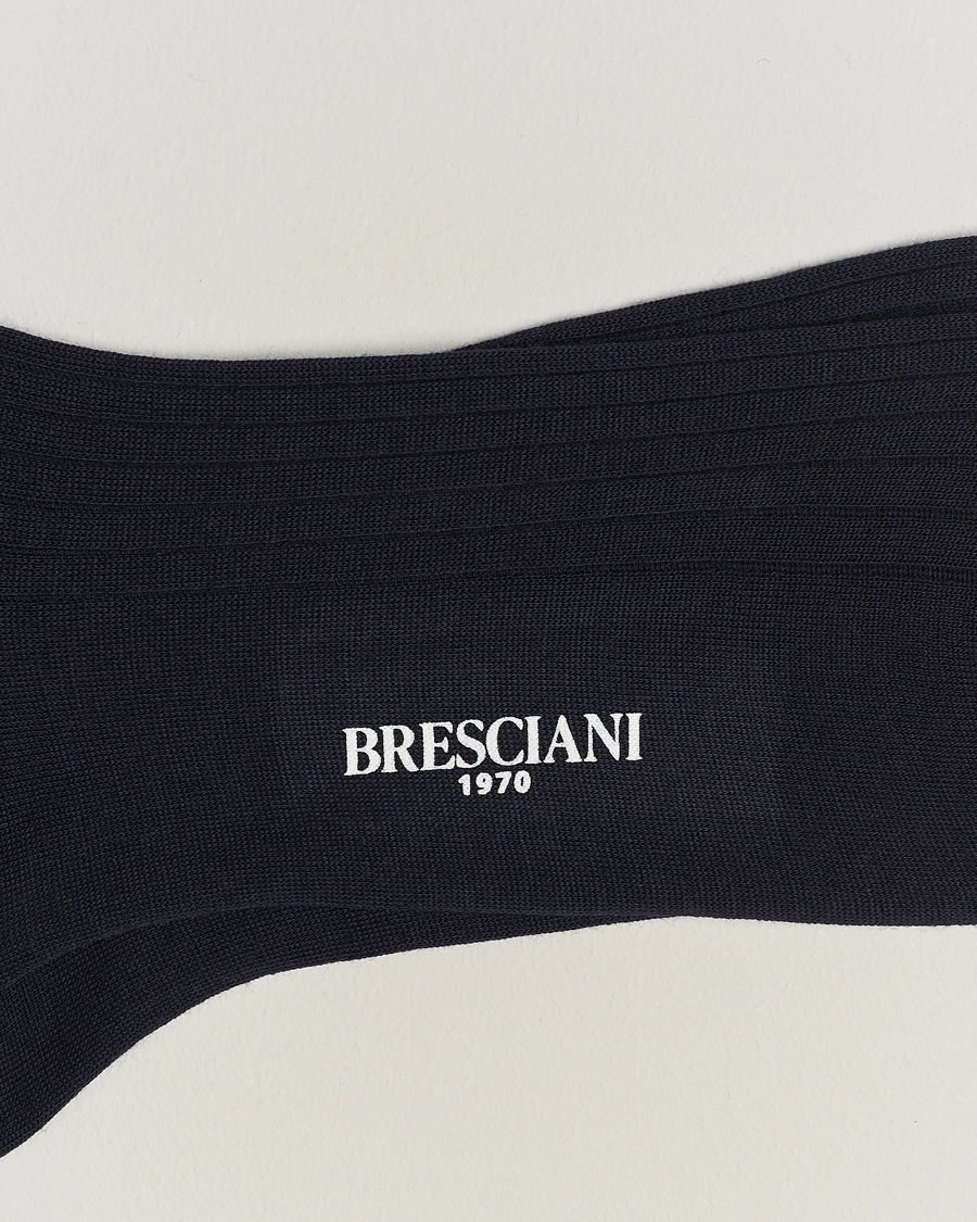 Herre | Undertøj | Bresciani | Wool/Nylon Ribbed Short Socks Navy